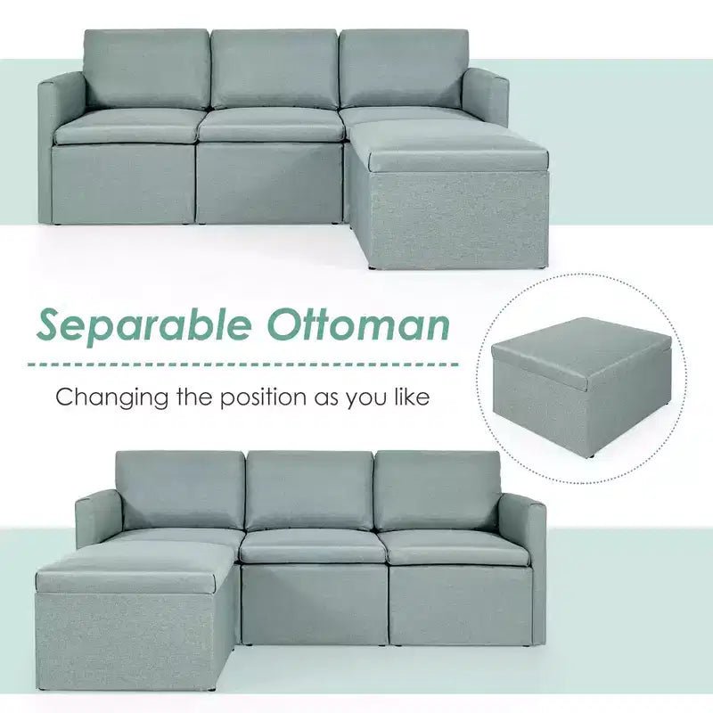 Canapé sectionnel convertible Costway en forme de L avec méridienne réversible Gris foncé\Vert\Gris clair