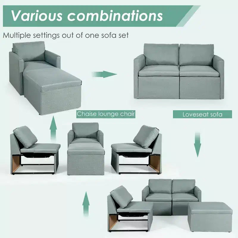 Canapé sectionnel convertible Costway en forme de L avec méridienne réversible Gris foncé\Vert\Gris clair
