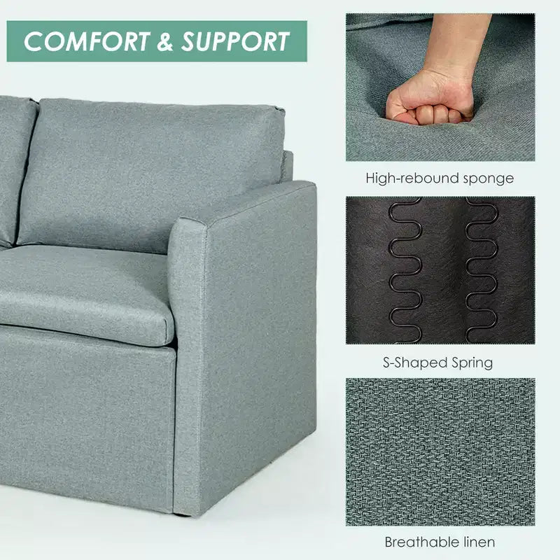 Canapé sectionnel convertible Costway en forme de L avec méridienne réversible Gris foncé\Vert\Gris clair