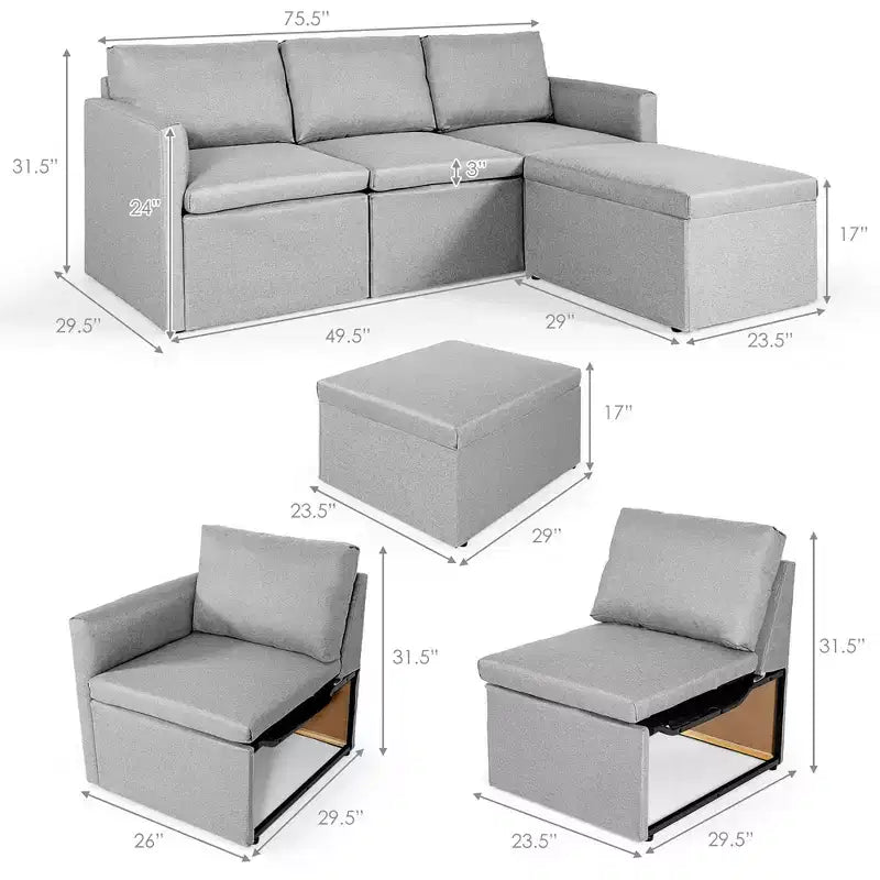 Canapé sectionnel convertible Costway en forme de L avec méridienne réversible Gris foncé\Vert\Gris clair