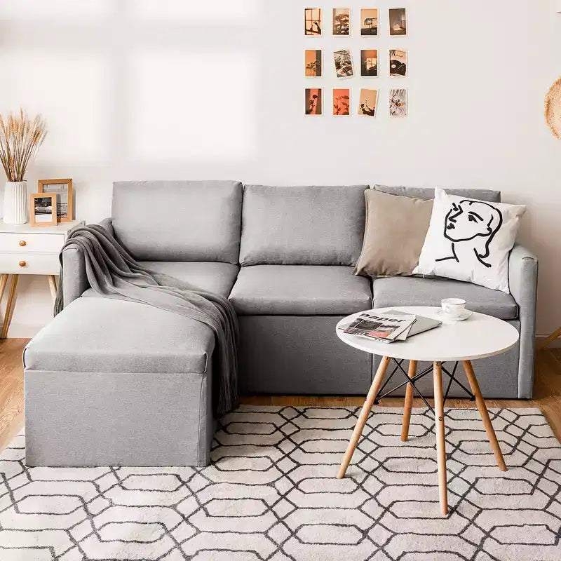 Canapé sectionnel convertible Costway en forme de L avec méridienne réversible Gris foncé\Vert\Gris clair