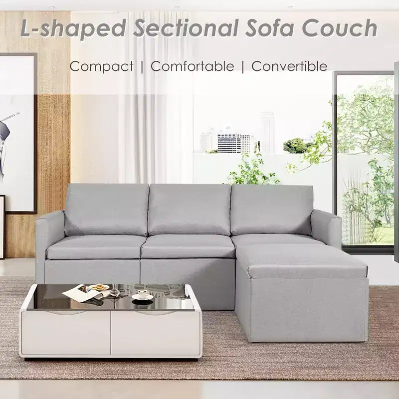 Canapé sectionnel convertible Costway en forme de L avec méridienne réversible Gris foncé\Vert\Gris clair