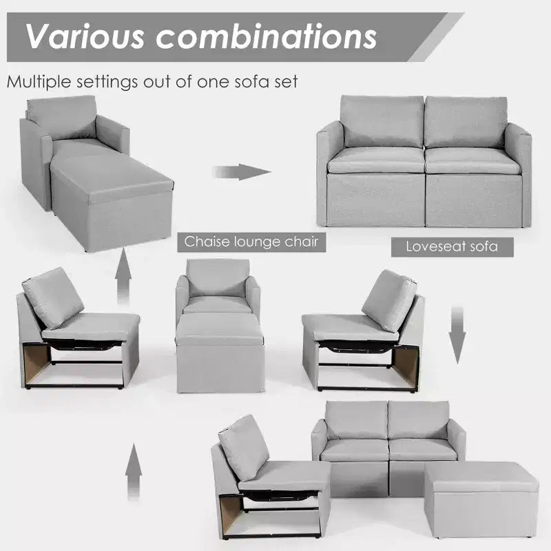 Canapé sectionnel convertible Costway en forme de L avec méridienne réversible Gris foncé\Vert\Gris clair