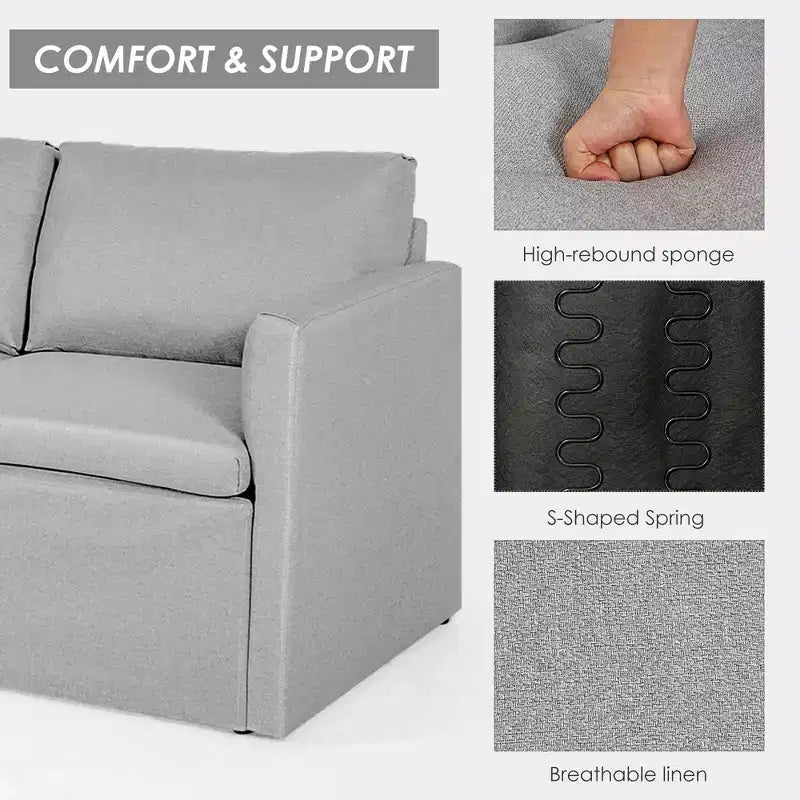 Canapé sectionnel convertible Costway en forme de L avec méridienne réversible Gris foncé\Vert\Gris clair