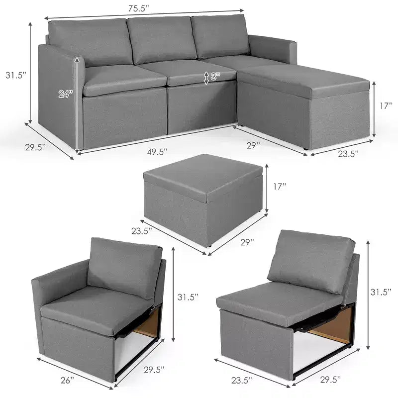 Canapé sectionnel convertible Costway en forme de L avec méridienne réversible Gris foncé\Vert\Gris clair