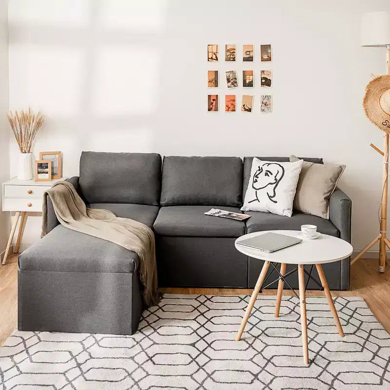 Canapé sectionnel convertible Costway en forme de L avec méridienne réversible Gris foncé\Vert\Gris clair
