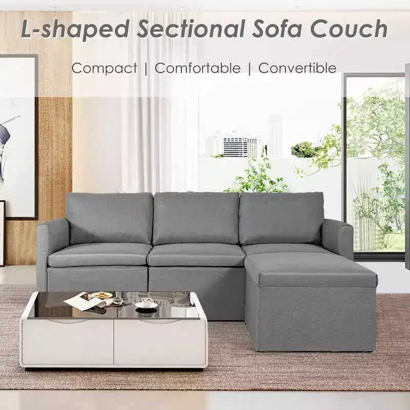 Canapé sectionnel convertible Costway en forme de L avec méridienne réversible Gris foncé\Vert\Gris clair