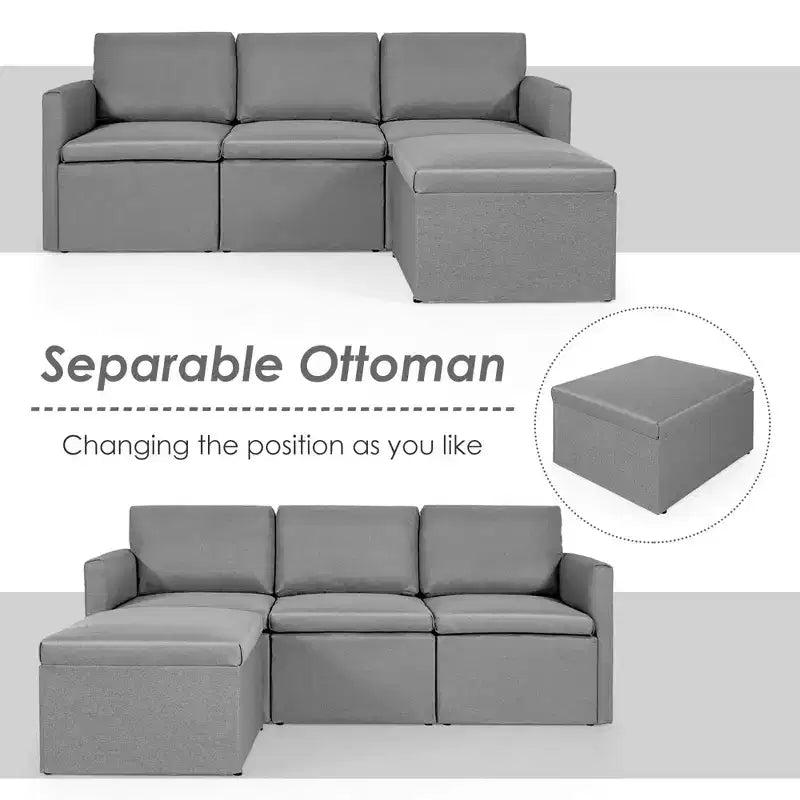 Canapé sectionnel convertible Costway en forme de L avec méridienne réversible Gris foncé\Vert\Gris clair