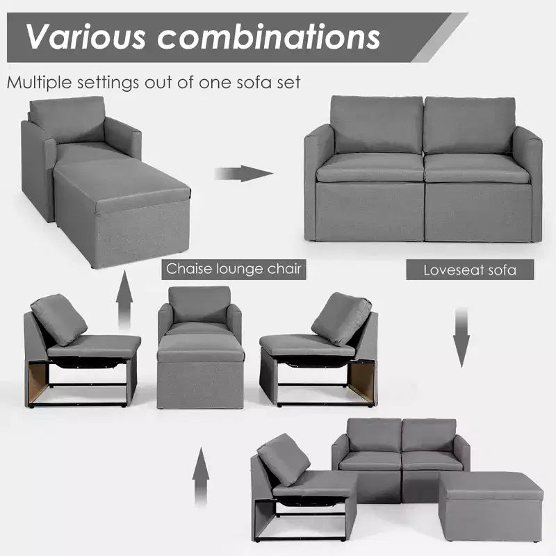 Canapé sectionnel convertible Costway en forme de L avec méridienne réversible Gris foncé\Vert\Gris clair