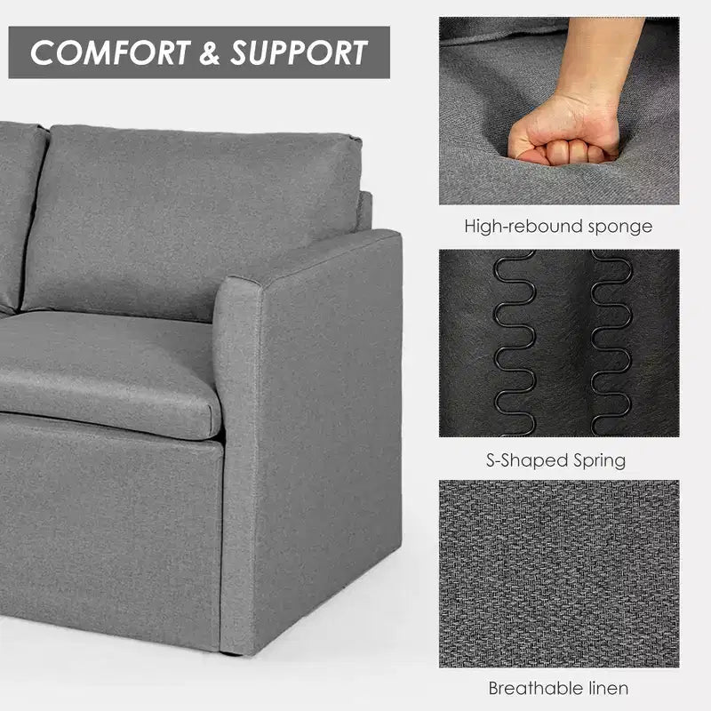 Canapé sectionnel convertible Costway en forme de L avec méridienne réversible Gris foncé\Vert\Gris clair