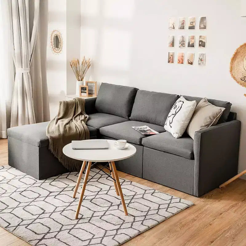 Costway Convertible Sectional Sofa L-Shaped Couch w/Reversible Chaise Dark Grey\Green\Light Grey