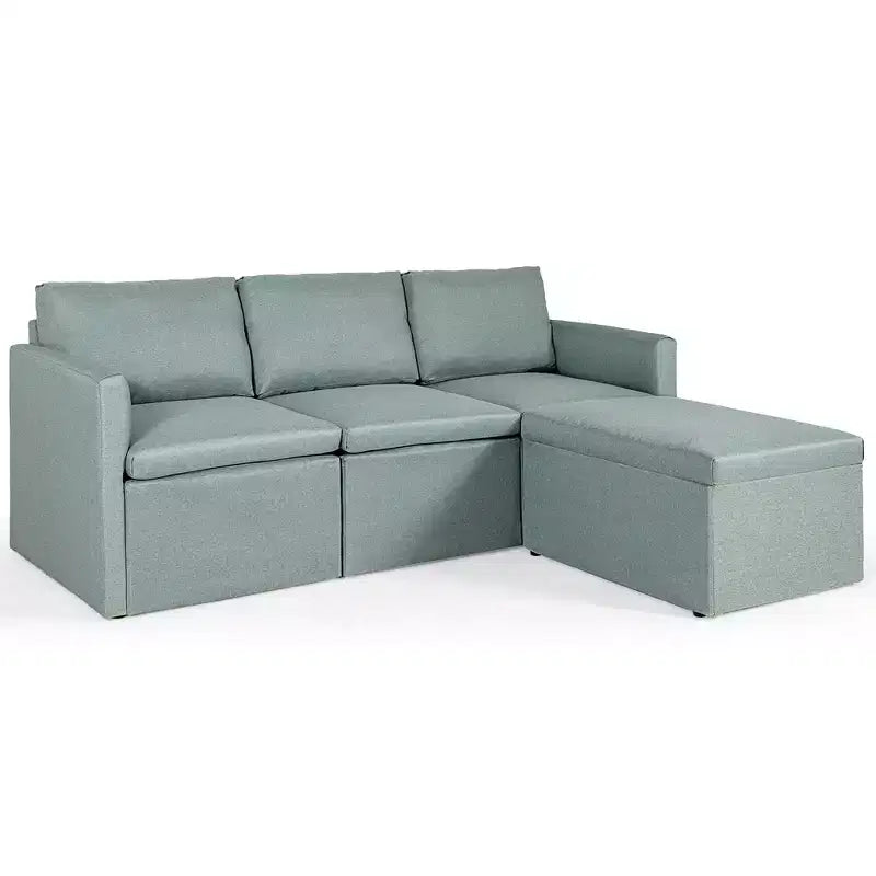 Canapé sectionnel convertible Costway en forme de L avec méridienne réversible Gris foncé\Vert\Gris clair