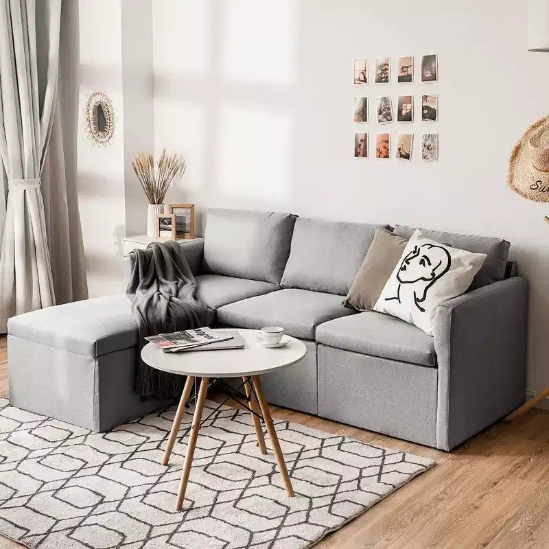 Canapé sectionnel convertible Costway en forme de L avec méridienne réversible Gris foncé\Vert\Gris clair