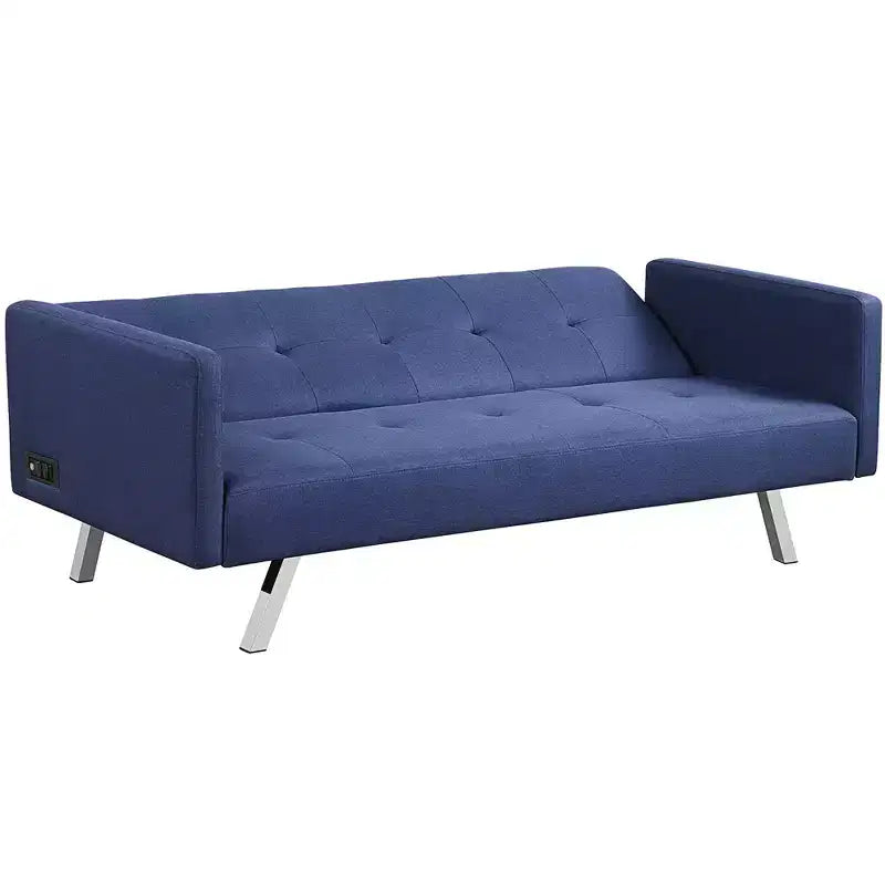 Costway Canapé-Lit Futon Convertible Pliant Inclinable avec Ports USB et Multiprise Gris/Bleu