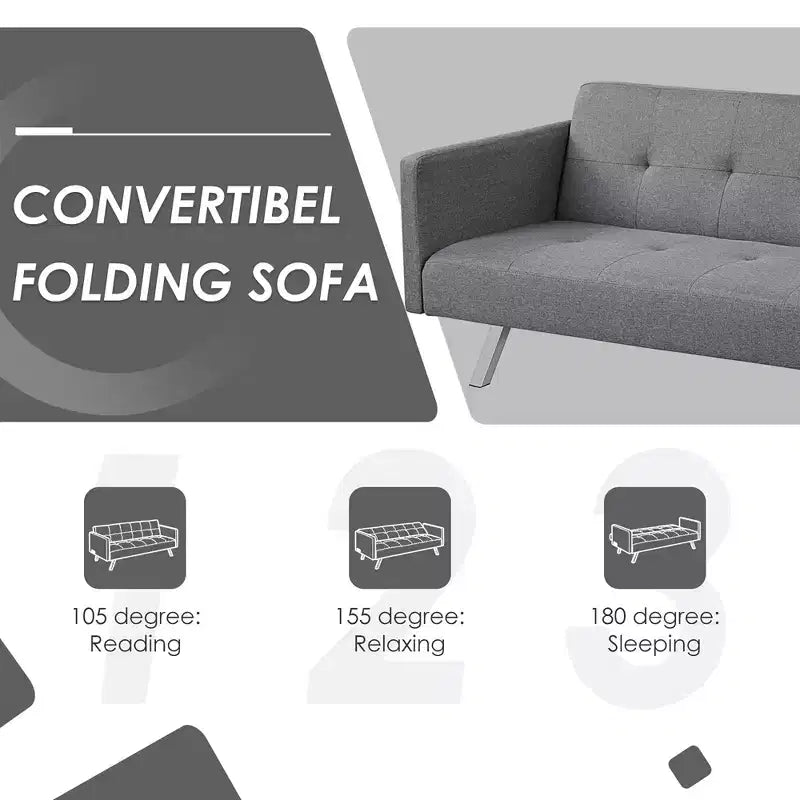 Costway Canapé-Lit Futon Convertible Pliant Inclinable avec Ports USB et Multiprise Gris/Bleu