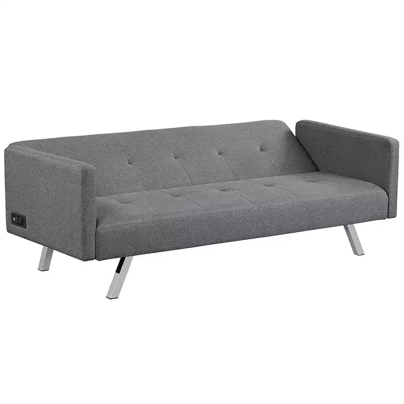 Costway Canapé-Lit Futon Convertible Pliant Inclinable avec Ports USB et Multiprise Gris/Bleu