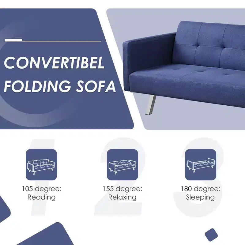 Costway Canapé-Lit Futon Convertible Pliant Inclinable avec Ports USB et Multiprise Gris/Bleu