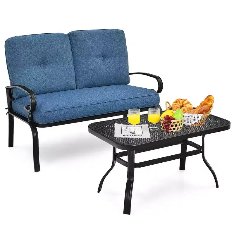 Costway Ensemble de 2 Causeuses Banc Table Meubles Chaises Rembourrées