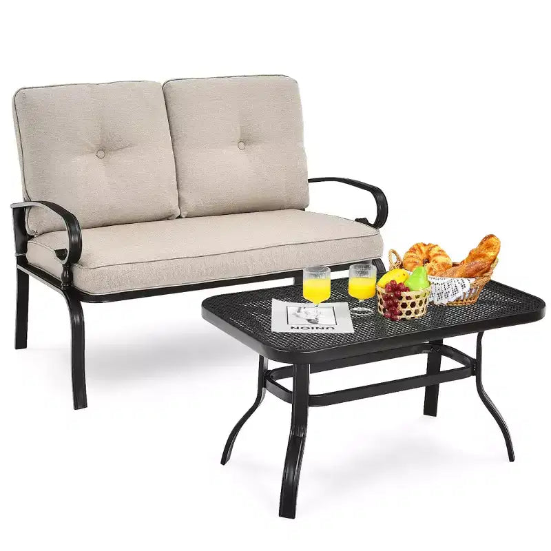 Costway Ensemble de 2 Causeuses Banc Table Meubles Chaises Rembourrées