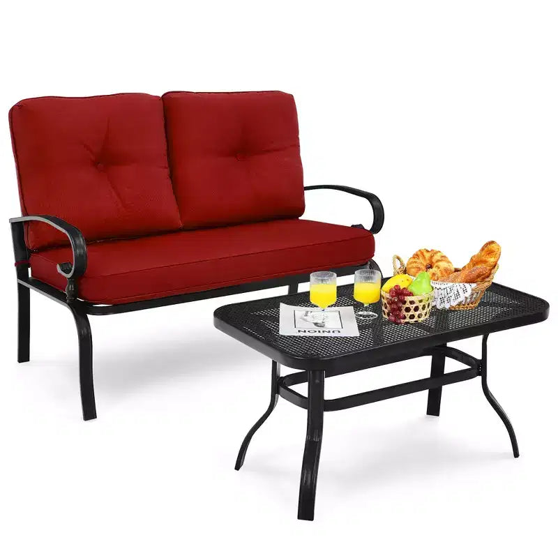 Costway Ensemble de 2 Causeuses Banc Table Meubles Chaises Rembourrées