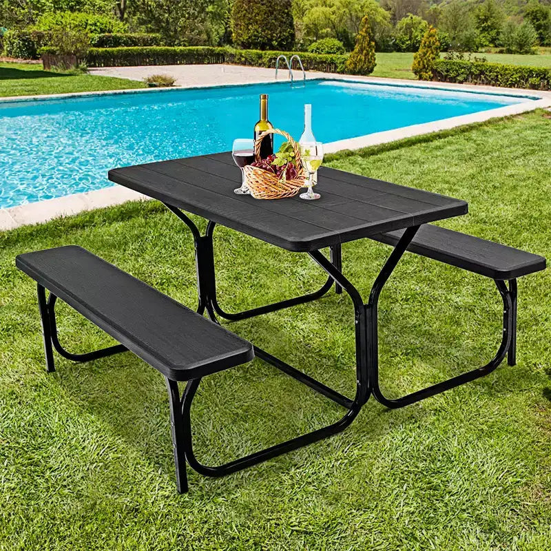 Costway Picnic Table Bench Set Outdoor Backyard Patio Garden Party Dining All Weather Black/White/Grey/Brown/Green