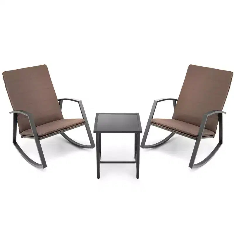 Costway Ensemble de 3 Meubles de Jardin en Rotin Balancelle et Table avec Coussins