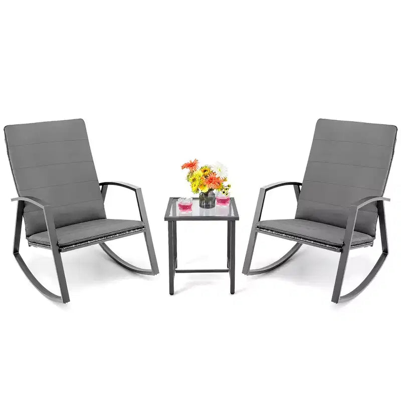 Costway Ensemble de 3 Meubles de Jardin en Rotin Balancelle et Table avec Coussins