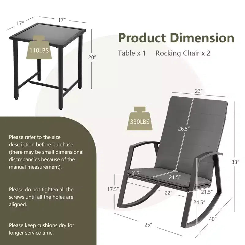 Costway Ensemble de 3 Meubles de Jardin en Rotin Balancelle et Table avec Coussins