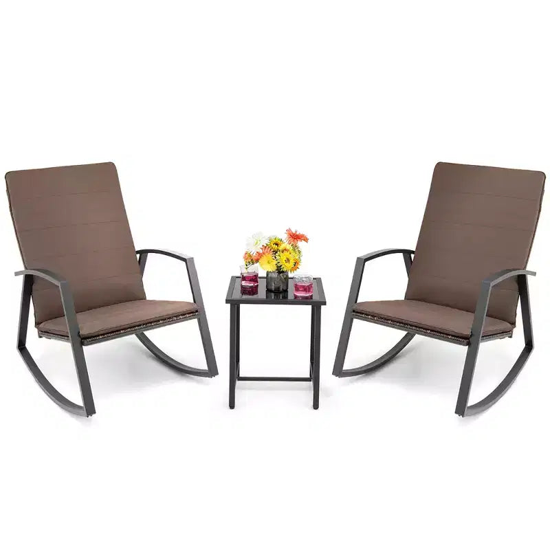Costway Ensemble de 3 Meubles de Jardin en Rotin Balancelle et Table avec Coussins