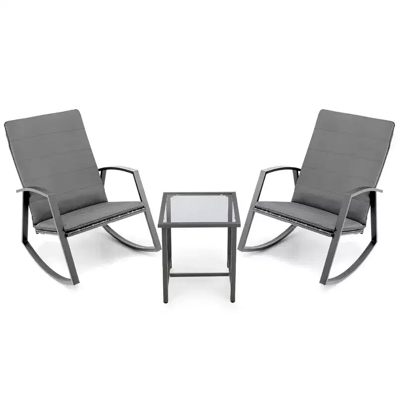 Costway Ensemble de 3 Meubles de Jardin en Rotin Balancelle et Table avec Coussins