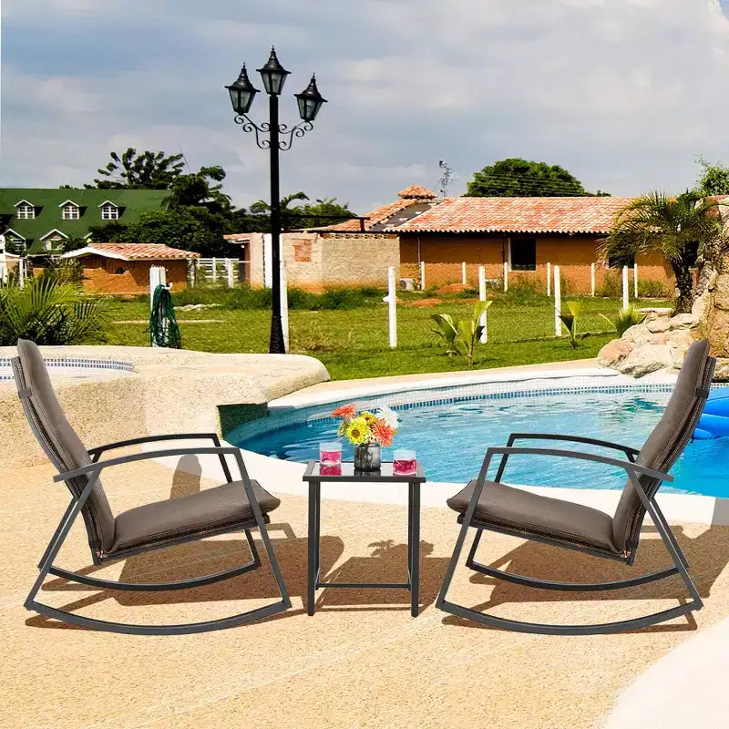 Costway Ensemble de 3 Meubles de Jardin en Rotin Balancelle et Table avec Coussins