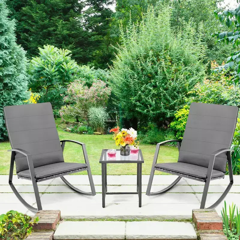 Costway Ensemble de 3 Meubles de Jardin en Rotin Balancelle et Table avec Coussins