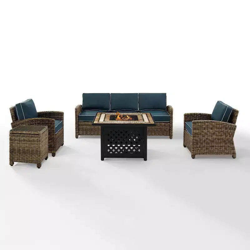 Ensemble de conversation d'extérieur Bradenton 5 pièces en osier avec table de feu - Crosley