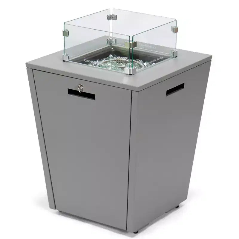 Ensemble de 2 chaises longues de patio LeisureMod Marlin en aluminium gris moderne avec table d'appoint foyer carré, mobilier d'extérieur pour patio, terrasse et bord de piscine