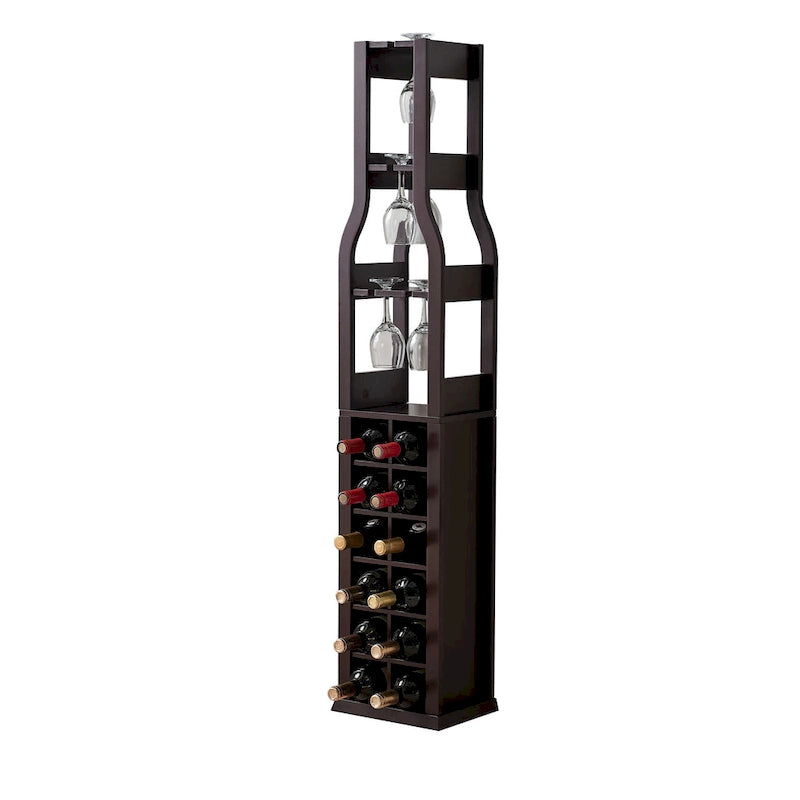 Floor Wine Rack - 12 Bottle Wine Storage Display Shelf with Wine Glass Holder , Cherry