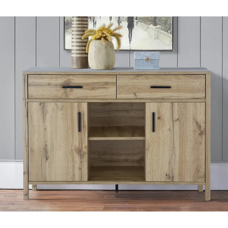 47W Sideboard Storage Cabinet, Dining Server Cupboard Buffet Table with Two Cabinets, Two Drawers, Two Open Shelves