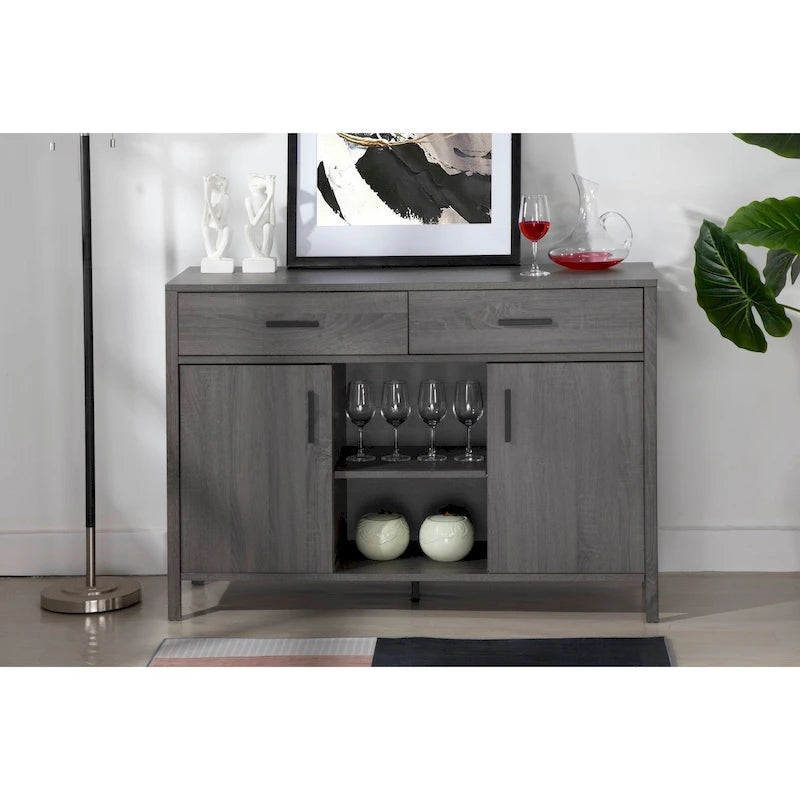 47W Sideboard Storage Cabinet, Dining Server Cupboard Buffet Table with Two Cabinets, Two Drawers, Two Open Shelves