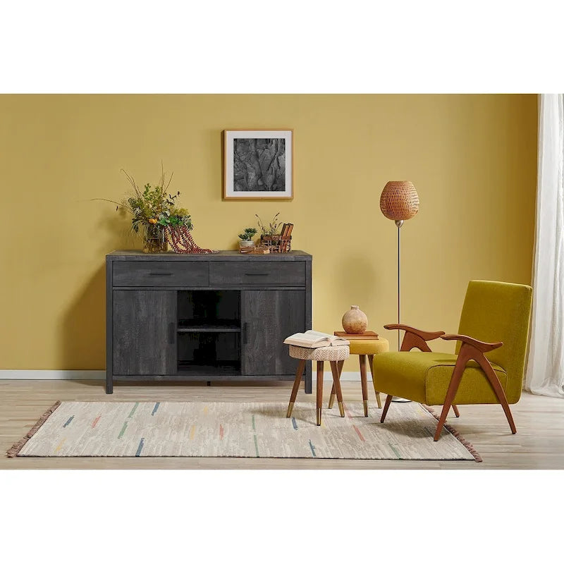 47W Sideboard Storage Cabinet, Dining Server Cupboard Buffet Table with Two Cabinets, Two Drawers, Two Open Shelves