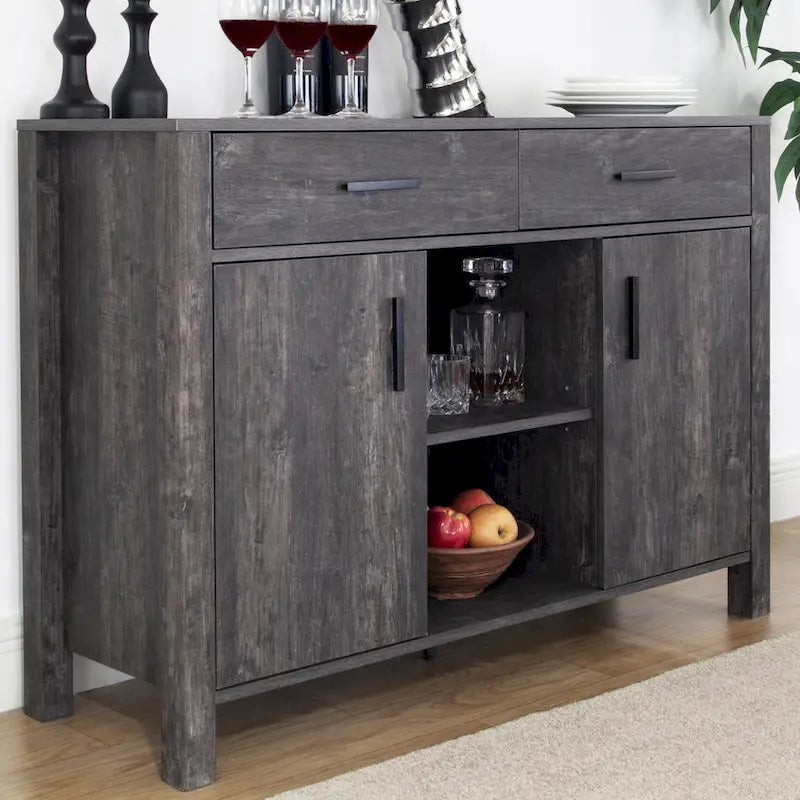47W Sideboard Storage Cabinet, Dining Server Cupboard Buffet Table with Two Cabinets, Two Drawers, Two Open Shelves