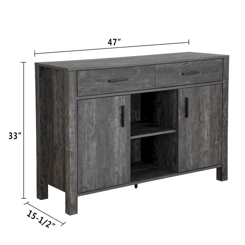 47W Sideboard Storage Cabinet, Dining Server Cupboard Buffet Table with Two Cabinets, Two Drawers, Two Open Shelves