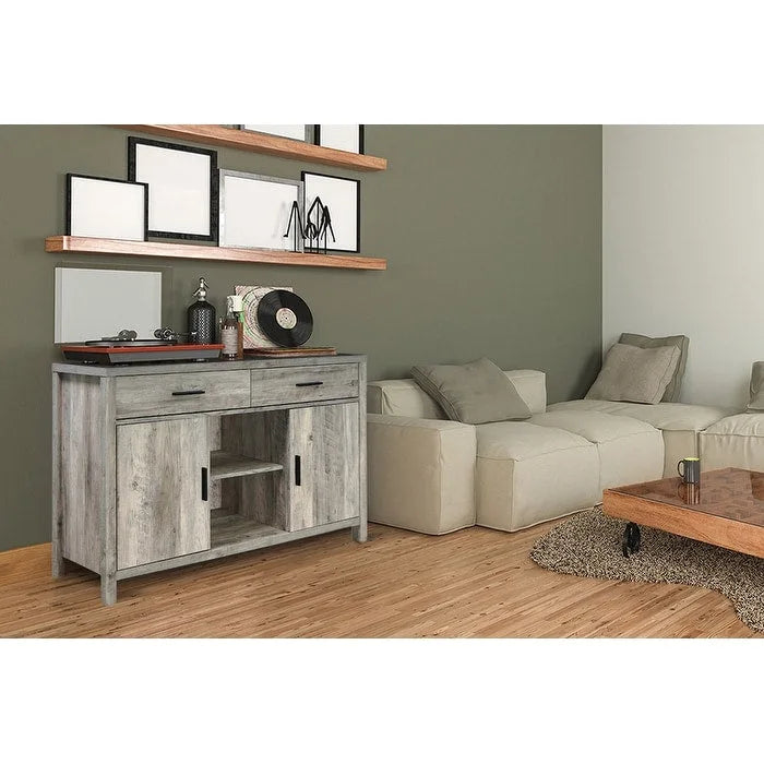 47W Sideboard Storage Cabinet, Dining Server Cupboard Buffet Table with Two Cabinets, Two Drawers, Two Open Shelves