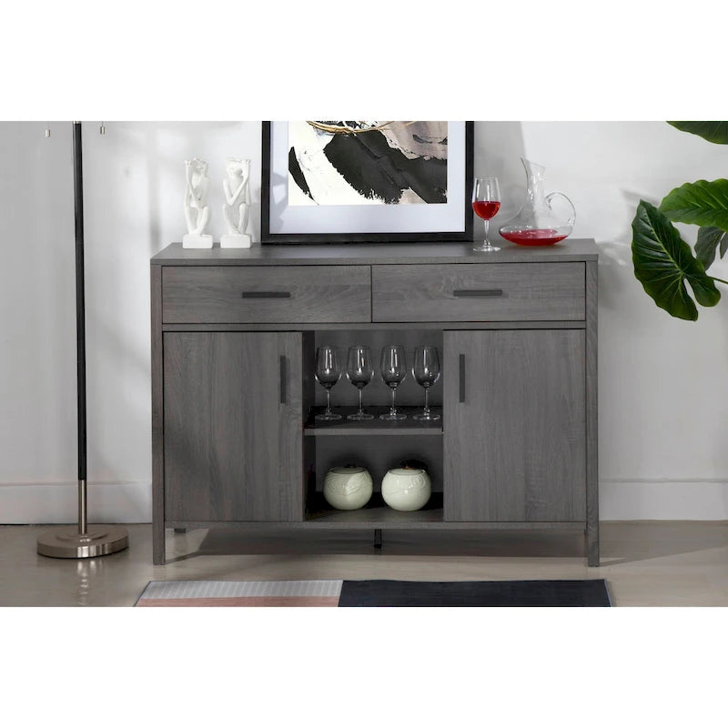 47W Sideboard Storage Cabinet, Dining Server Cupboard Buffet Table with Two Cabinets, Two Drawers, Two Open Shelves