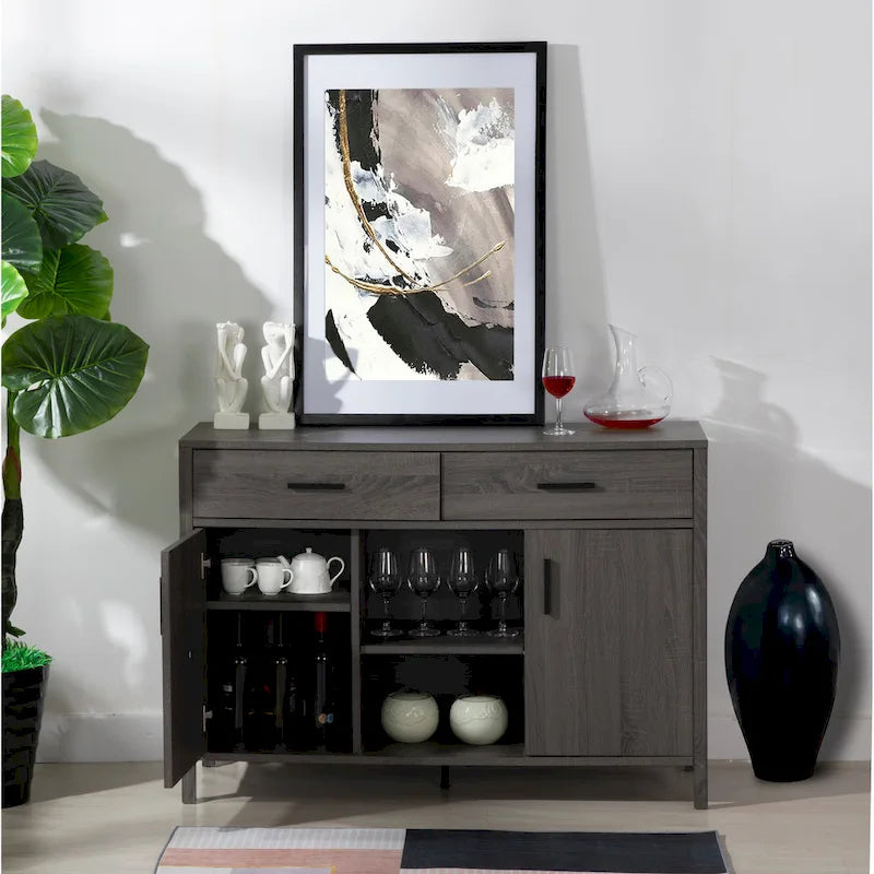 47W Sideboard Storage Cabinet, Dining Server Cupboard Buffet Table with Two Cabinets, Two Drawers, Two Open Shelves