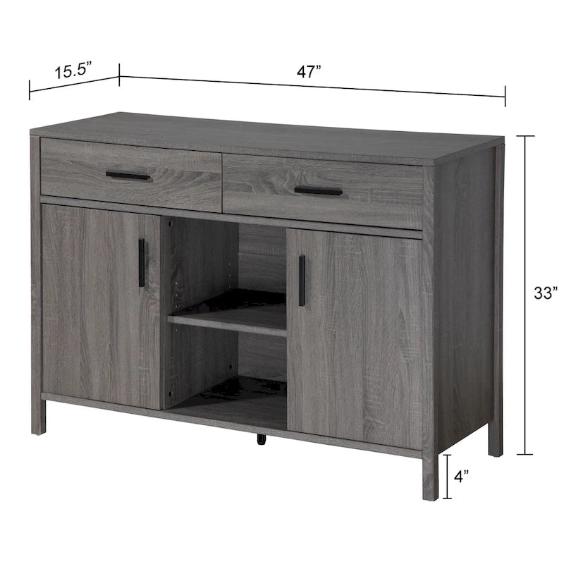 47W Sideboard Storage Cabinet, Dining Server Cupboard Buffet Table with Two Cabinets, Two Drawers, Two Open Shelves