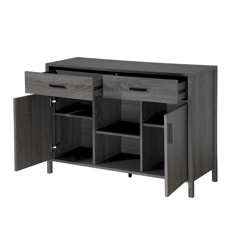 47W Sideboard Storage Cabinet, Dining Server Cupboard Buffet Table with Two Cabinets, Two Drawers, Two Open Shelves
