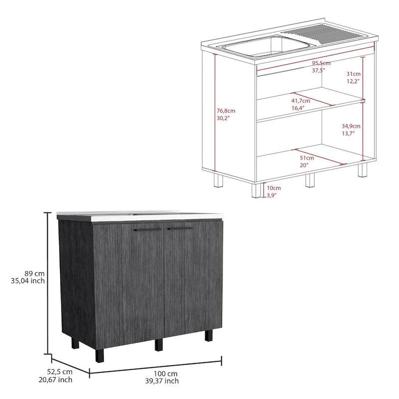 Napoles-2 39 Wide Double Door Utility Sink Stainless steel - N/A