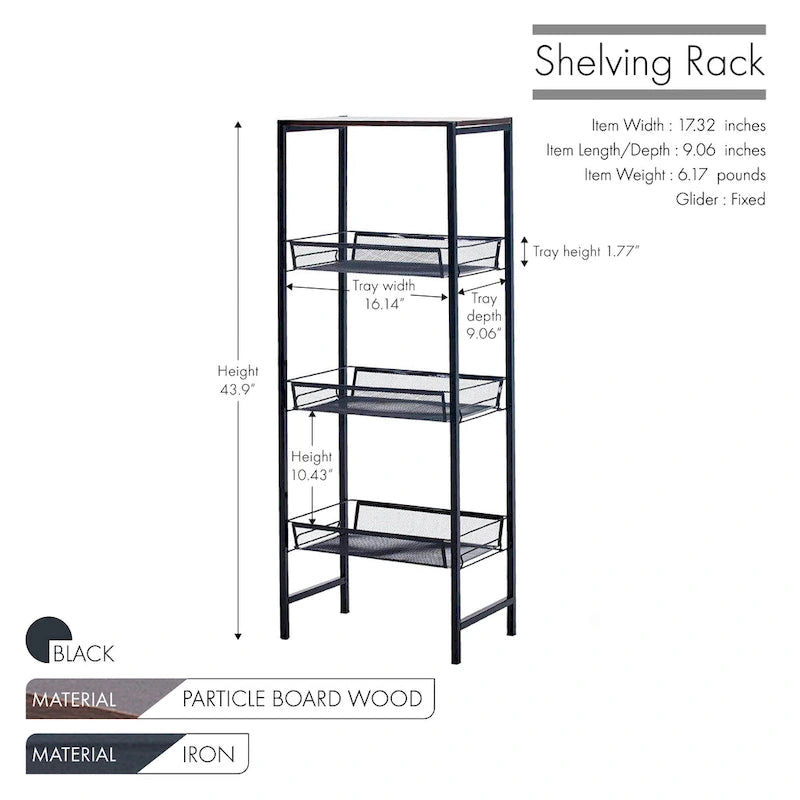 Porthos Home Blake 3-tier Storage Shelves, Mesh Trays And Metal Frame