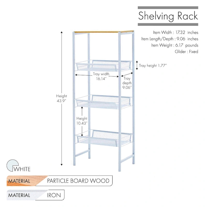 Porthos Home Blake 3-tier Storage Shelves, Mesh Trays And Metal Frame