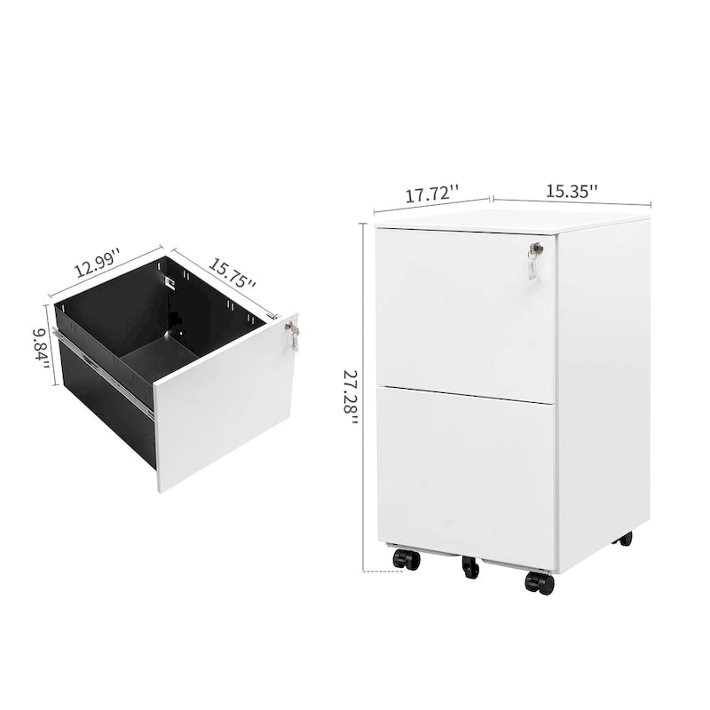 2 Drawer Steel Mobile Filing Cabinet with Lock and Anti-tilt Wheels