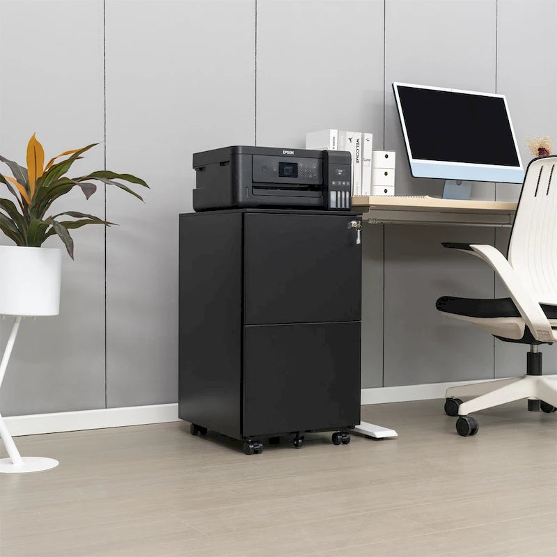 2 Drawer Steel Mobile Filing Cabinet with Lock and Anti-tilt Wheels